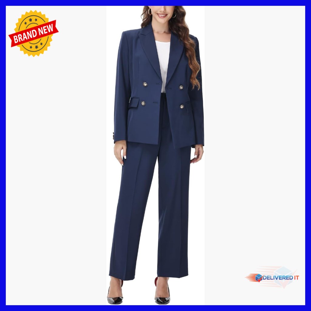 Women's Double Breasted Blazer Pants Suit Set Business Office Work Outfit